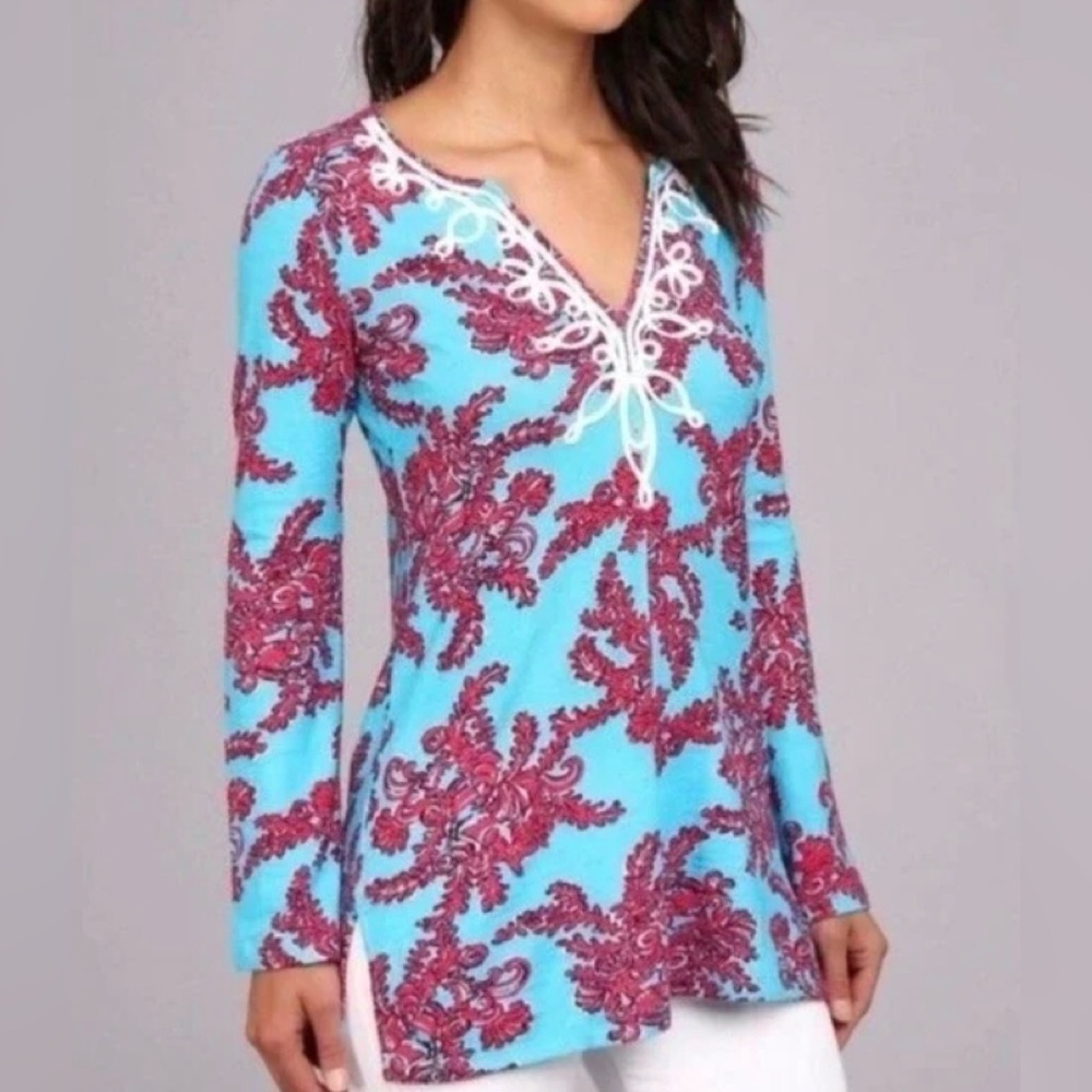 Lilly Pulitzer Westley Tunic Searulean Blue Rhode Island Reef Top Size XS